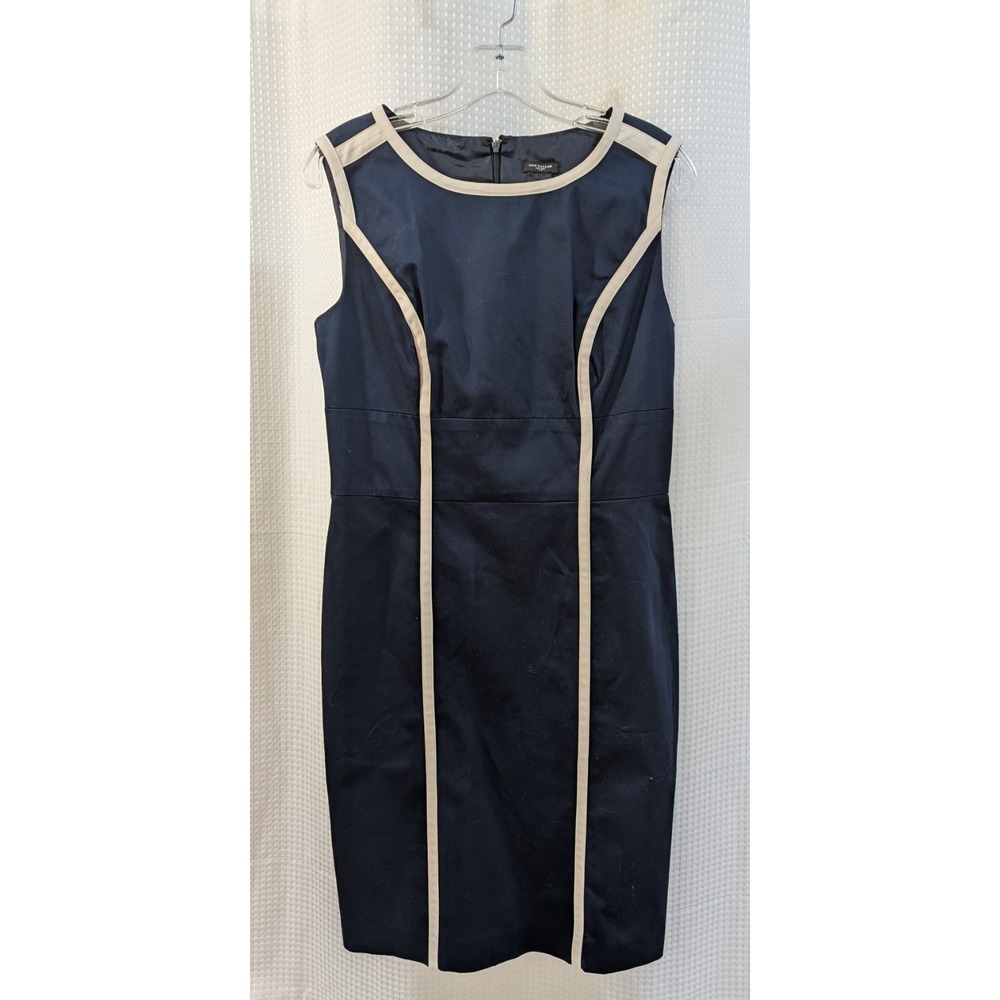 Ann Taylor Women's‎ Dress Size 6 Navy Blue With Cream Trim Zippered Back